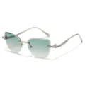 Women gradient green rimless sunglasses, luxury crystal rhinestone designer eyewear main view. - Silver Frame Gradient Green Lens