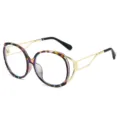 Vintage round blue light blocking glasses with chic tortoiseshell frame and gold temples. - Purple Leopard