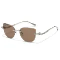 Fashion rimless sunglasses for women, gradient brown lenses with rhinestone temples and chic design. - Silver Frame Tea Lens