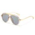 Women vintage oversized aviator sunglasses clear frame gold metal temples grey lenses - Pink Frame Gray Lens
