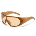 Amberkleurige shield zonnebril voor vrouwen, trendy oversized sport fietsbril UV. - Thee Frame Champagne Lenzen