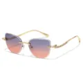 Verloop randloze zonnebril voor dames met kristal bezette gouden geometrische pootjes details. - Gouden Frame Grijs-Roze
