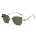 Luxe kristalen randloze zonnebril met groene lenzen en slang geometrische pootjes details - Zilveren Montuur Donkergroene Glazen