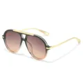Chic oversized aviator sunglasses with gradient lenses and elegant gold metal frame details. - Grey Pink Frame Grey Pink Lens