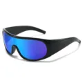Modieuze grote sportzonnebril met blauwe spiegelglazen voor outdoor en sportactiviteiten. - Zwart Frame Blauwe Coating