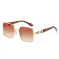 Chic square sunglasses for women, oversized gradient lenses, tortoiseshell temples with snake hinge. - Gold Frame Double Tea Lens