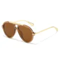 Vintage oversized aviator sunglasses for women, chic brown frame with gold metal accents. - Tea Frame Tea Lens