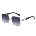 Women's square fashion sunglasses with gradient lenses and luxury snake temple detail - Silver Frame Double Gray Lens