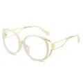 Retro beige gouden geometrische blauwlichtbril, chique oversize mode brillenmontuur. - Broken Wit