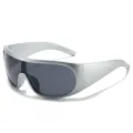 Fashion large frame sports cycling protective sunglasses silver frame dark uv protection sun glasses - Silver Frame Black Gray Lens