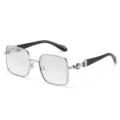 Chic square metal frame sunglasses for women, oversized anti-UV vintage eyewear style. - Silver Frame Light Mirror Lens