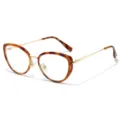 Retro cat eye glasses with tortoise shell and gold metal frame for women fashion daily wear. - Yellow Leopard Frame Clear Lens