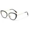 Retro tortoiseshell cat eye glasses with gold metal temples, stylish fashion optical eyewear. - Tortoiseshell Gold Frame White Lens