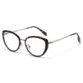 Retro Cat Eye Glasses Tortoiseshell Frame Metal Temples Fashion Optical Eyewear Style - Leopard Gunmetal Frame White Lens