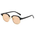 Dames halfrand zonnebril met chic zwarte wenkbrauwlijn en trendy ronde glazen. - Zwart Frame Champagne Lens