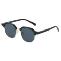 Trendy half-frame sunglasses for women, chic black and gold round frame fashion eyewear. - Black Frame Grey Lens