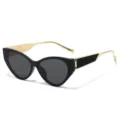 Trendy cat-eye sunglasses with bold black frames, gold metal temples, and UV gradient lenses. - Black Frame Grey Lens