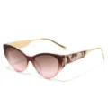 Stylish cat-eye sunglasses with gradient pink lenses and gold marbled temples for women. - Brown-Pink Frame Brown-Pink Lenses