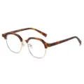 Fashion tortoise shell half-frame round glasses for women, stylish clear lens optical eyewear. - Leopard Frame Clear Lens
