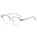 Chic women's half-frame round sunglasses, stylish pink and gold metal trendy eyewear for daily street. - Pink Frame White Lens