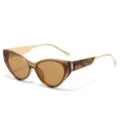 Trendy cat-eye sunglasses with brown gradient lenses, tortoise temples and gold metal frame. - Champagne Frame Brown Lenses