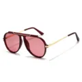 Retro square sunglasses for women men vintage double brow bar UV400 fashion eyewear main view - Jujube Red Frame Red Lens