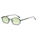 Modieuze retro polygoon zonnebril met zwart metalen montuur en groene glazen hoofdaanzicht - Zwart Frame Dubbel Groene Lenzen