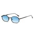 Trendy vintage veelhoekige zonnebril met stijlvolle lichtblauwe verlooplenzen en zwart montuur. - Zwart Frame Blauwe Gradiënt Lenzen