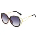 Oversized oval sunglasses for women, gradient purple lenses with chic gold temples. Main view. - Leopard Frame Double Grey Lens