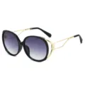 Oversized oval fashion sunglasses for women, gradient lenses with metal geometric temples. - Black Frame Gradient Gray Lens