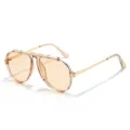 Retro square fashion sunglasses with double metal bridge and gradient anti-UV lenses for driving - Champagne Frame Tea Lens