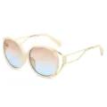 Grote ovale dames zonnebril, hippe verlooplensen, stijlvolle straatmode oogbescherming. - Beige Frame Bruin Blauwe Lenzen