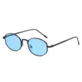 Klassieke vintage ronde zonnebril voor heren en dames met slanke zwarte metalen montuur. - Zwart Frame Blauwe Lenzen