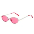 Trendy metal oval sunglasses with bright pink lenses for women and men, stylish small frame. - Silver Frame Red Lens