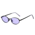 Hippe retro ovale metalen zonnebril met paarse glazen voor stijlvolle dames en heren. - Zwart frame paarse glazen