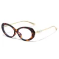 Stylish tortoiseshell oval blue light blocking glasses featuring elegant pearl temple decoration. - Leopard Print