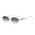 Chic oval sunglasses with luxury panther temple design, perfect for trendy daily street wear. - Silver Frame Gray Green Lens