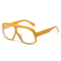 Oversized yellow flat top blue light blocking glasses for stylish fashion streetwear and daily wear. - Orange Frame Clear Lens
