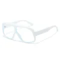 Oversized white flat top glasses with thick frame, stylish street style blue light blocking. - White Frame Clear Lens