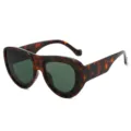 Occhiali da sole eleganti tartaruga montatura spessa lenti verdi stile audace chic. - Montatura Leopardata Lenti Verde Scuro