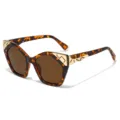 Stylish tortoise shell cat eye sunglasses with chic gold metal details for daily wear. - Leopard Frame Brown Lens / Regular