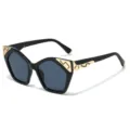 Fashion cat-eye sunglasses for women with trendy gold details and black frame main view. - Black Frame Grey Lens / Regular