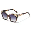 Fashion cat-eye sunglasses for women with trendy gradient lenses and chic gold metal temples. - Leopard Frame Double Grey Lens / Regular