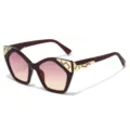 Stylish women cat eye sunglasses featuring gradient lenses and chic gold metal decorations. - Tea Frame Tea Pink Lens / Regular