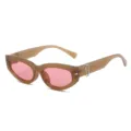 Retro cat eye zonnebril met bruin montuur en roze lenzen, stijlvolle modebril voor dames. - Gelee Thee Frame Roze Lenzen