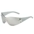 Lunettes de soleil futuristes Y2K pour femme avec décor d'étoile, verre miroir argenté - Standard / Régulier (incl. 13 % taxe) Monture argentée avec verres miroir blancs
