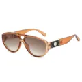 Trendy double bridge aviator sunglasses featuring gradient lenses and unique hollow temple rings. - Tea Frame Gradient Tea Lens
