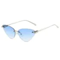 Fashionable cat-eye rimless gradient blue sunglasses with sleek silver metal temples for women. - Silver Frame Blue Lens