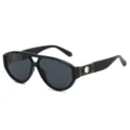 Trendy dubbele brug aviator zonnebrief met stijlvol hol cirkel pootjesdesign voor mode. - Zwart Frame Zwart Grijze Glazen