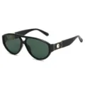 Trendy dubbele brug aviator zonnebril met uniek hol rond pootjesontwerp voor dames. - Zwart Frame Donkergroene Lenzen